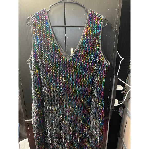 IN’VOLAND 24W Black Rainbow Sequin Sleeveless Dress - Picture 1 of 4